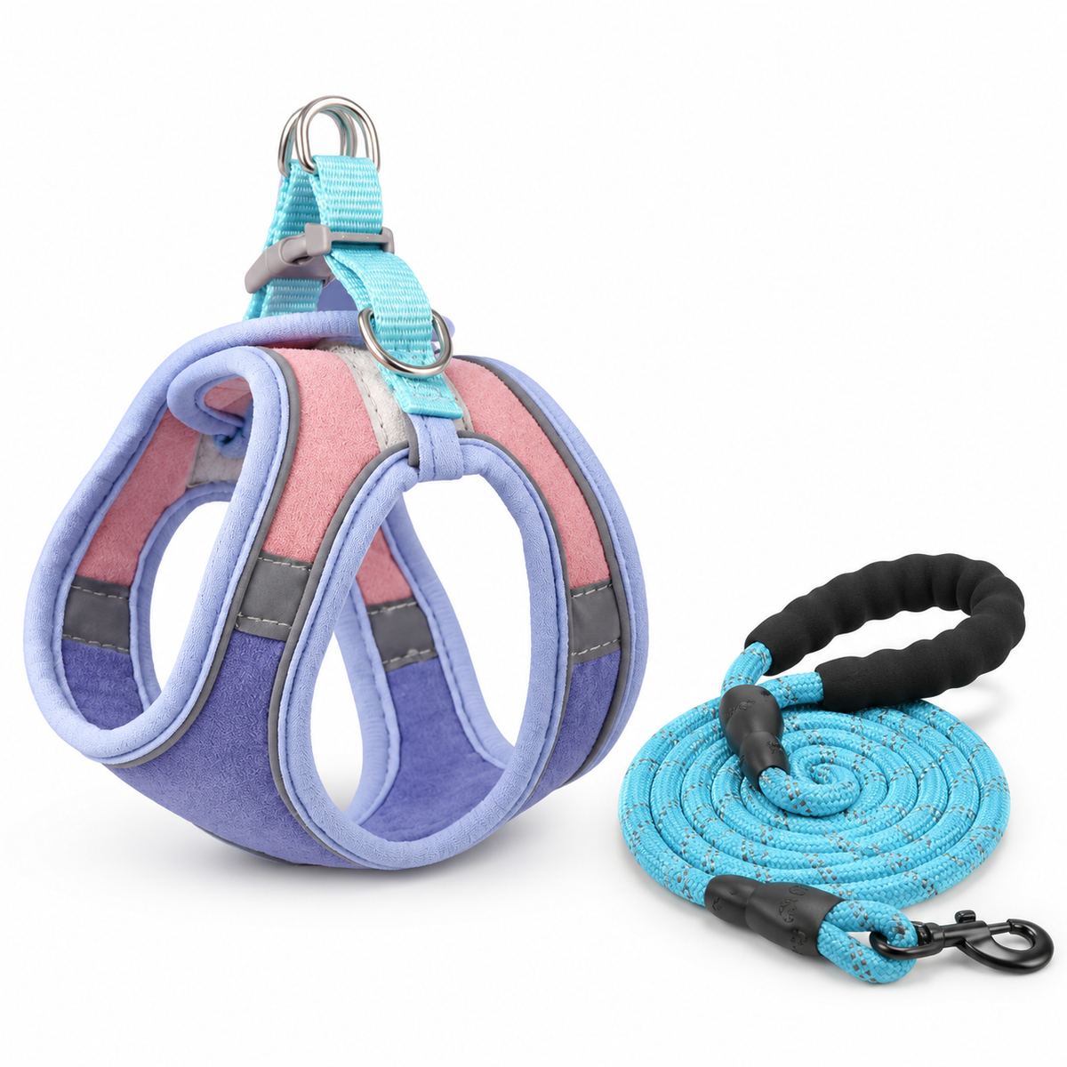 LitterBond Vest Harness & Reflective Leash Set on white background