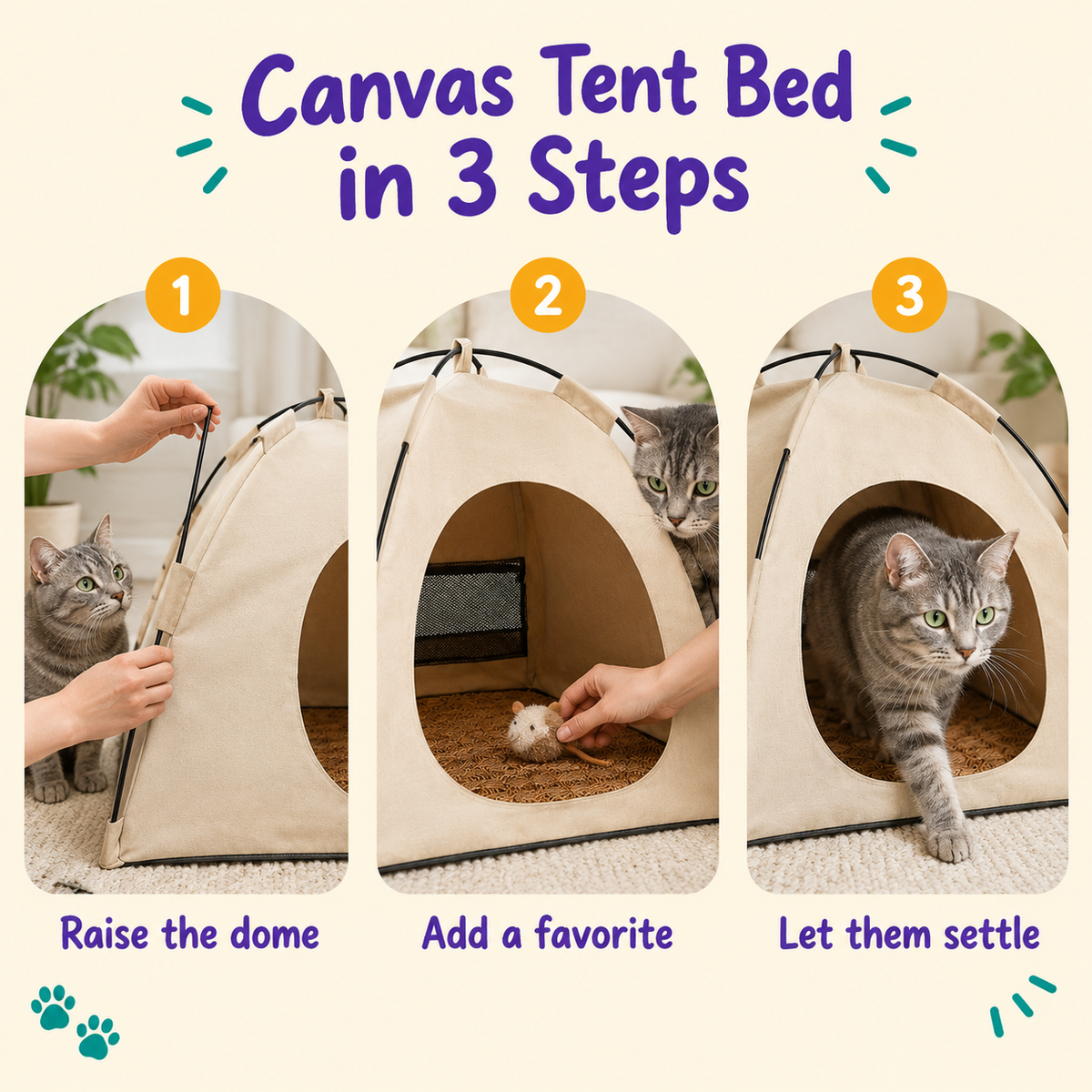 LitterBond Canvas Tent Bed - how to use in 3 steps