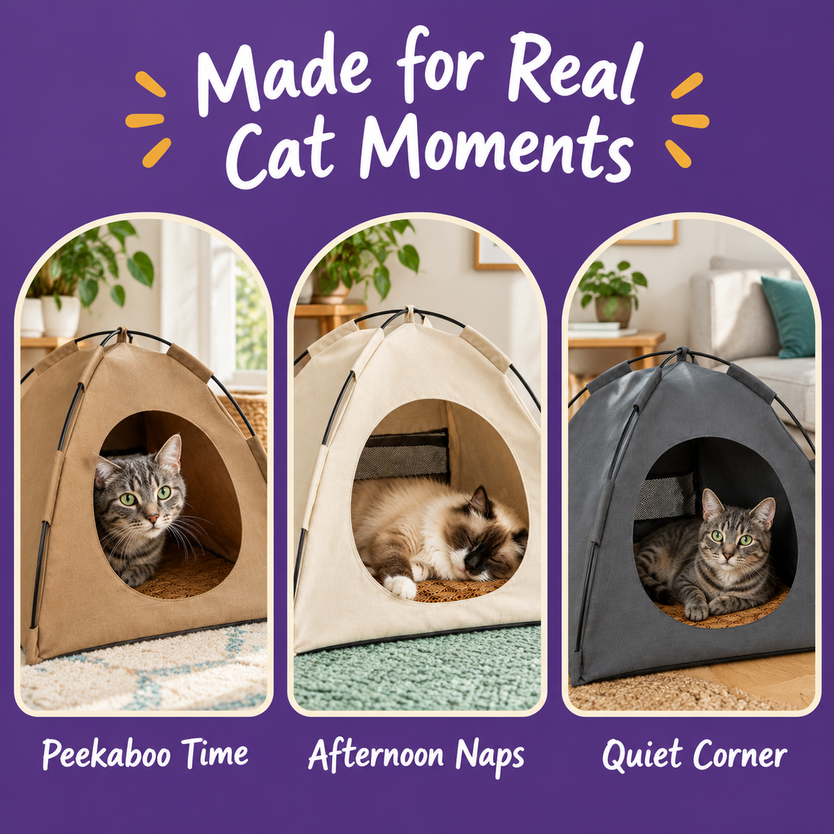 LitterBond Canvas Tent Bed - real cat moments