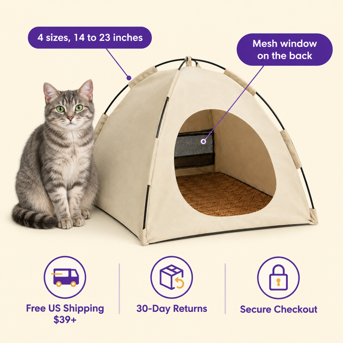 LitterBond Canvas Tent Bed - size and details
