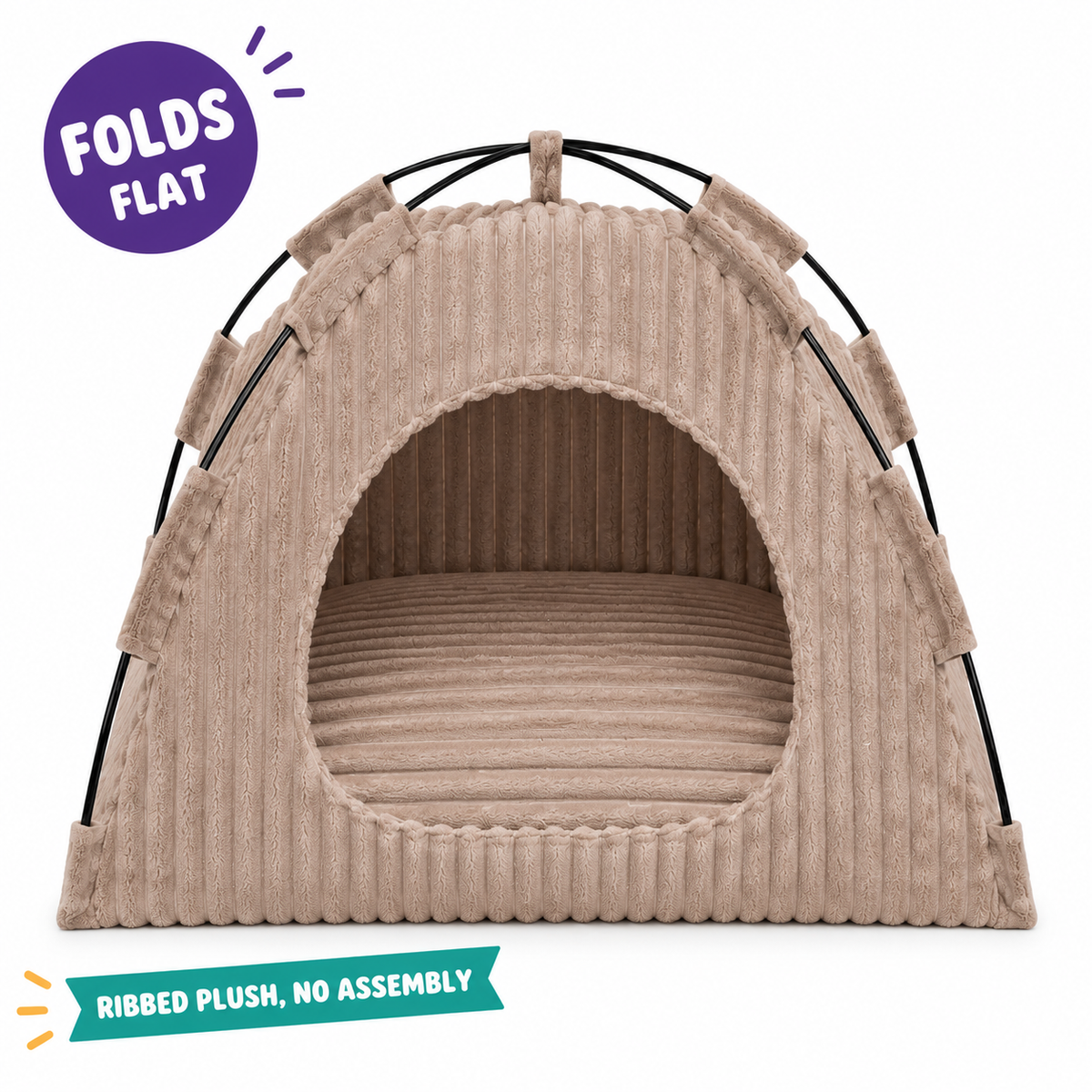LitterBond Ribbed Plush Tent Bed - key features