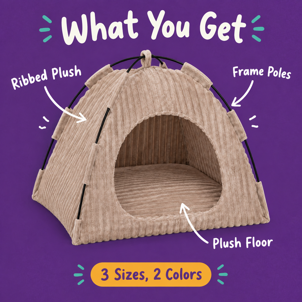 LitterBond Ribbed Plush Tent Bed - what you get