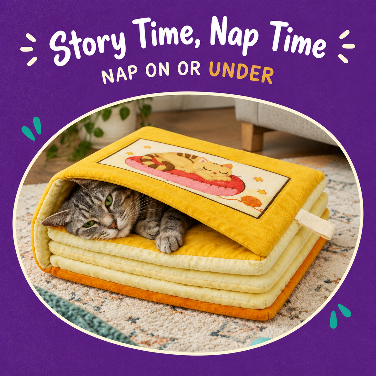 LitterBond Storybook Quilt Bed - in use with a cat
