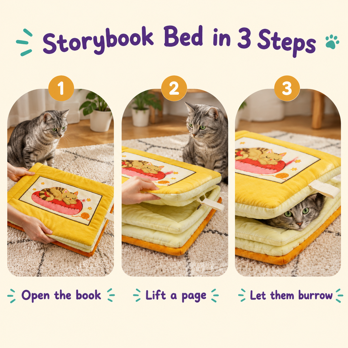 LitterBond Storybook Quilt Bed - how to use in 3 steps