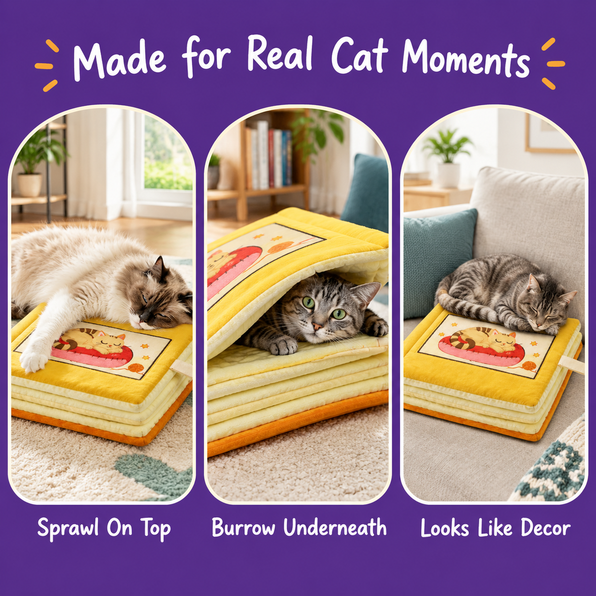 LitterBond Storybook Quilt Bed - real cat moments