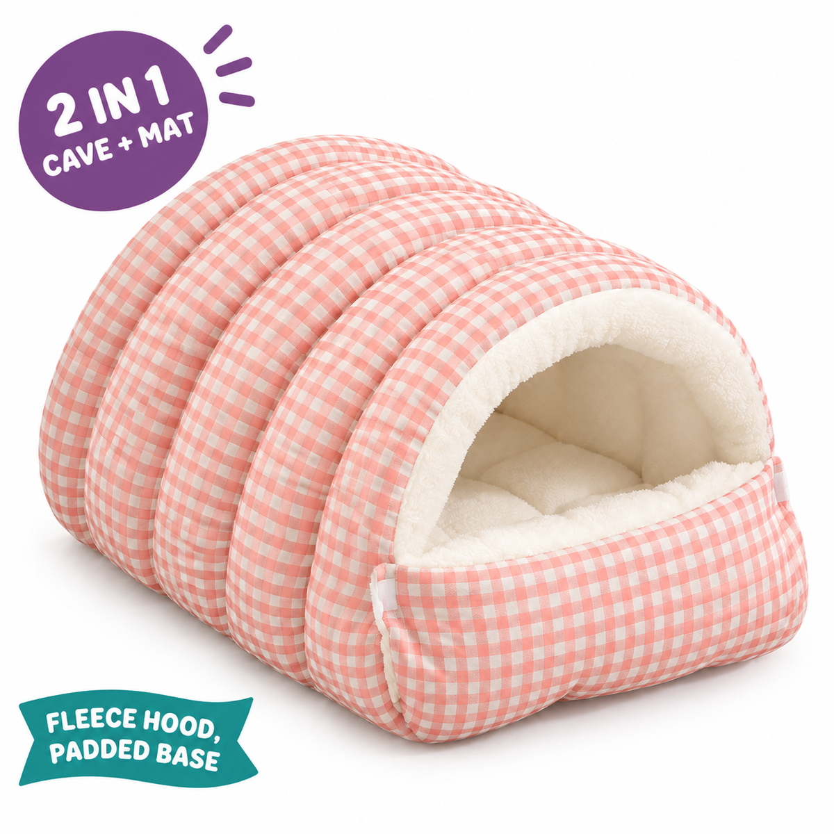 LitterBond Quilted Gingham Cave Bed - key features