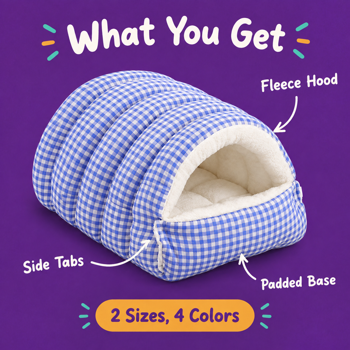 LitterBond Quilted Gingham Cave Bed - what you get