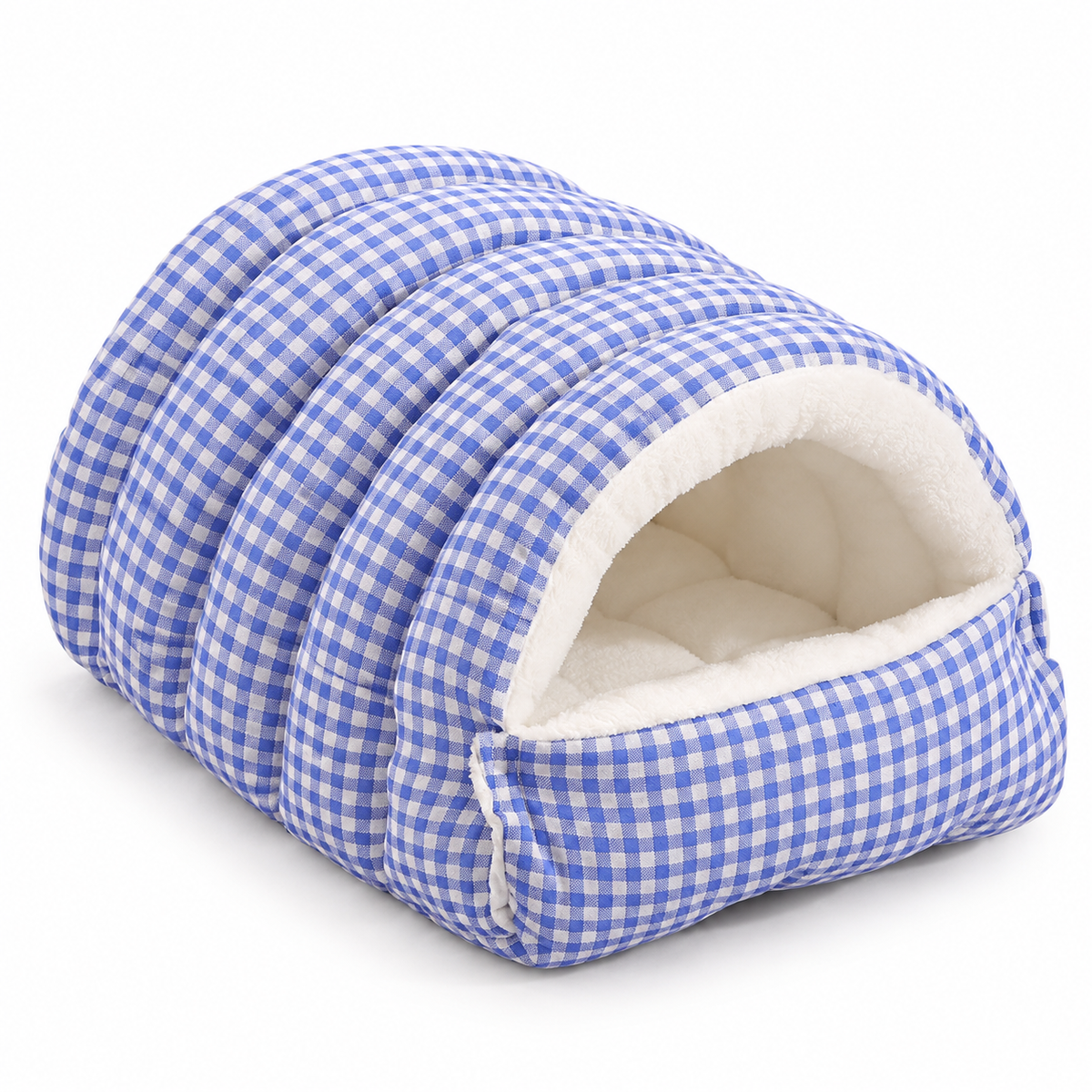 LitterBond Quilted Gingham Cave Bed on white background