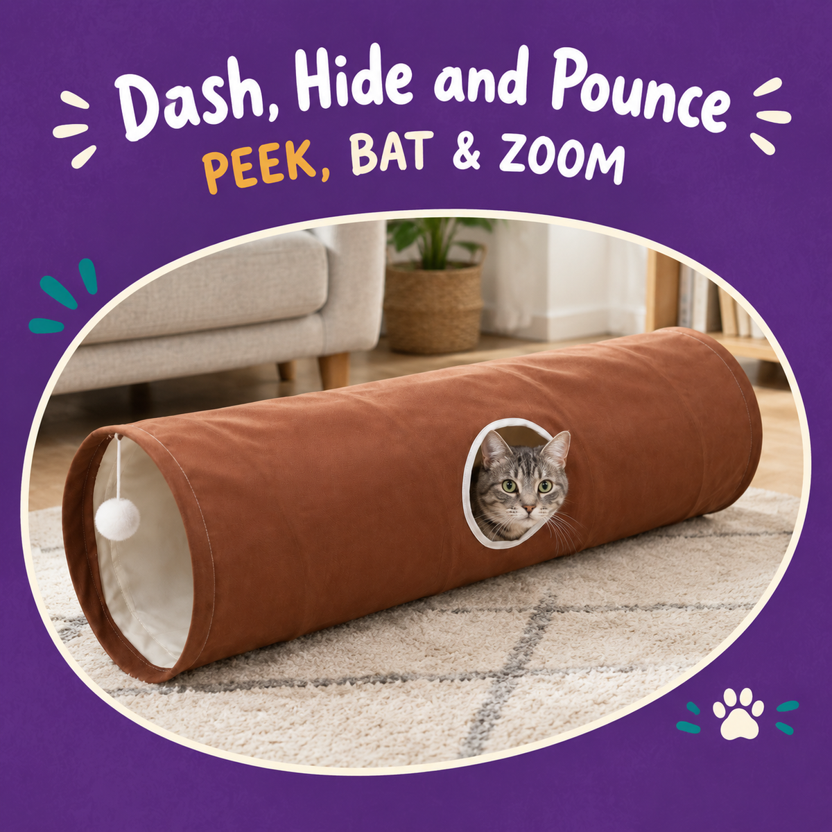 LitterBond Collapsible Play Tunnel - in use with a cat