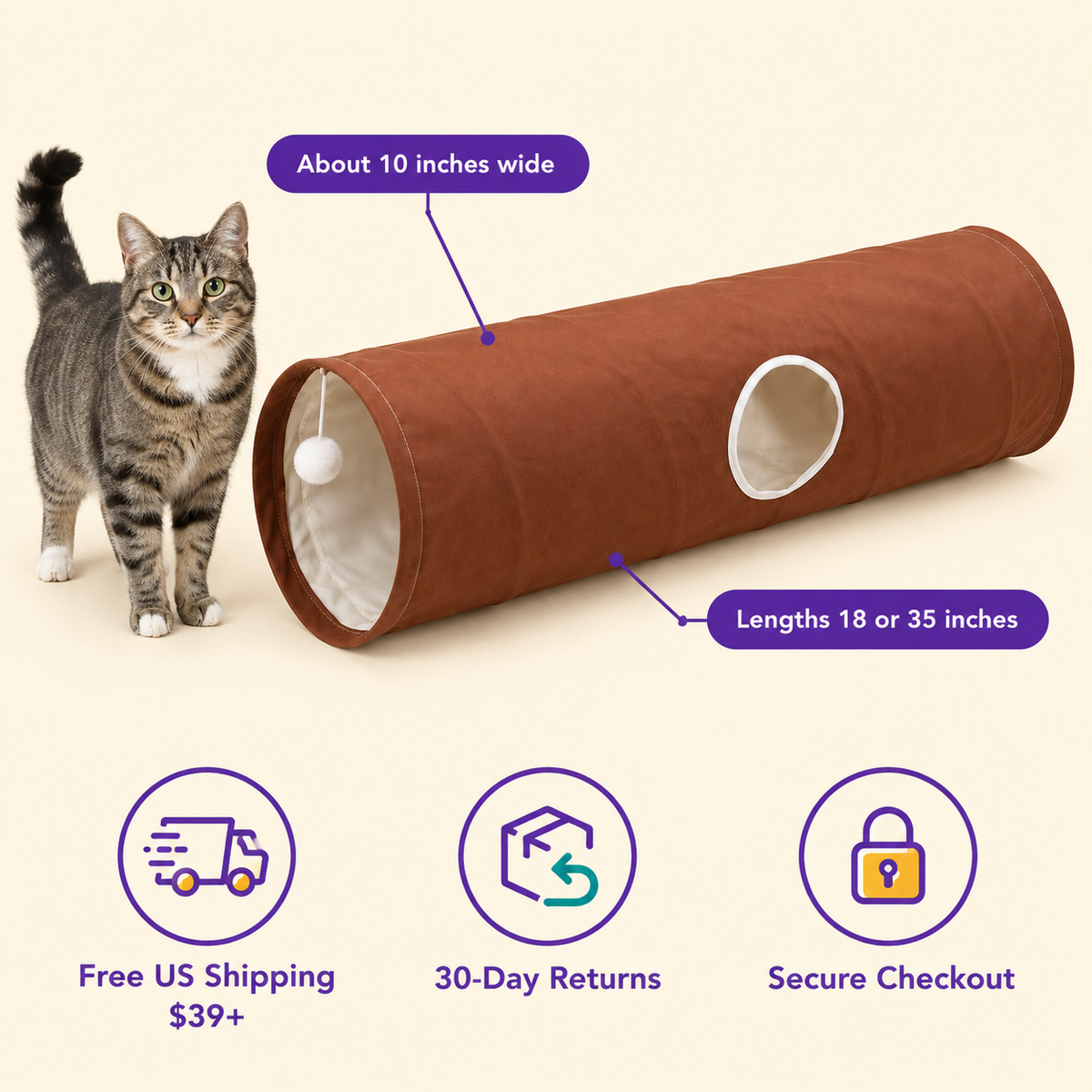 LitterBond Collapsible Play Tunnel - size and details