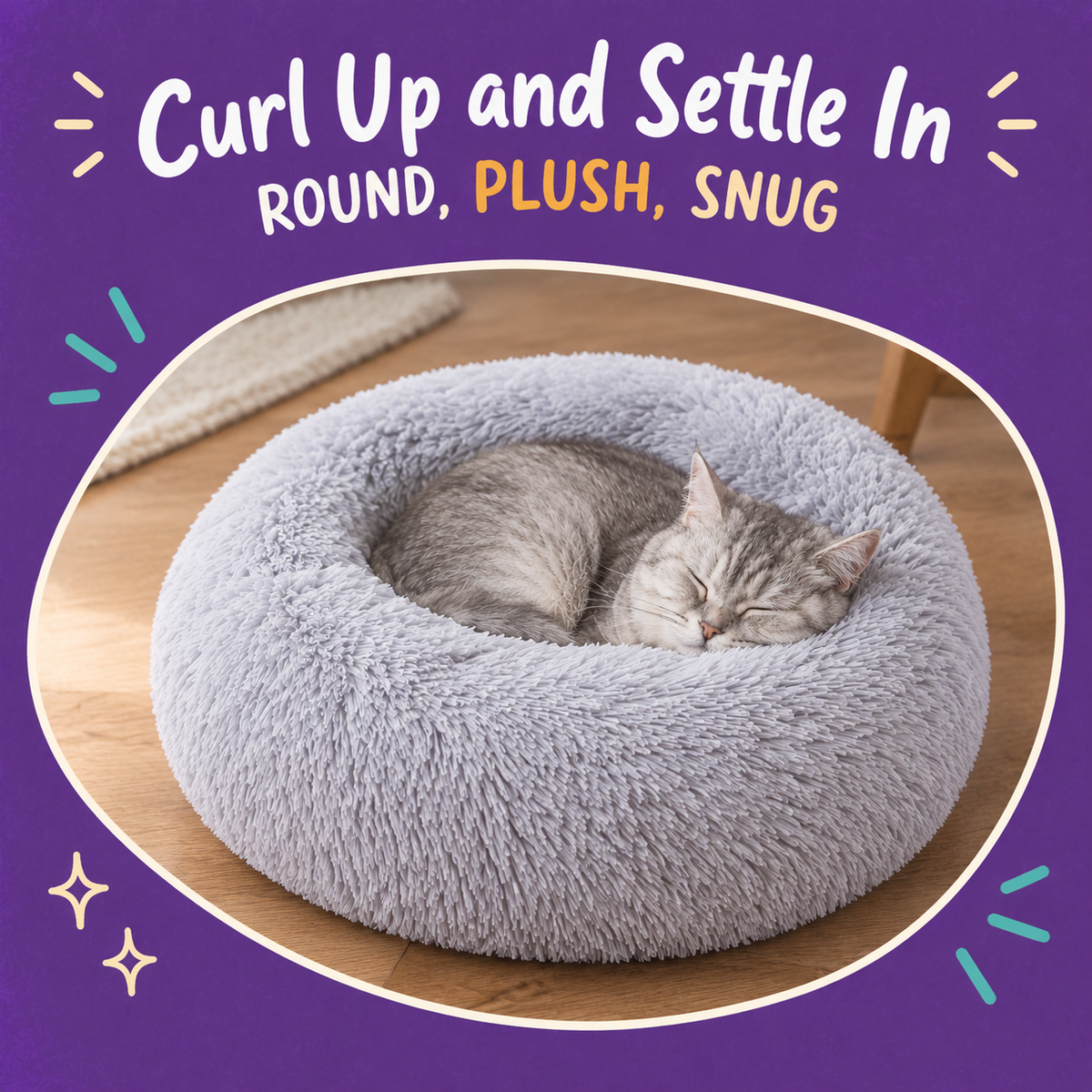 LitterBond Round Plush Donut Bed - in use with a cat
