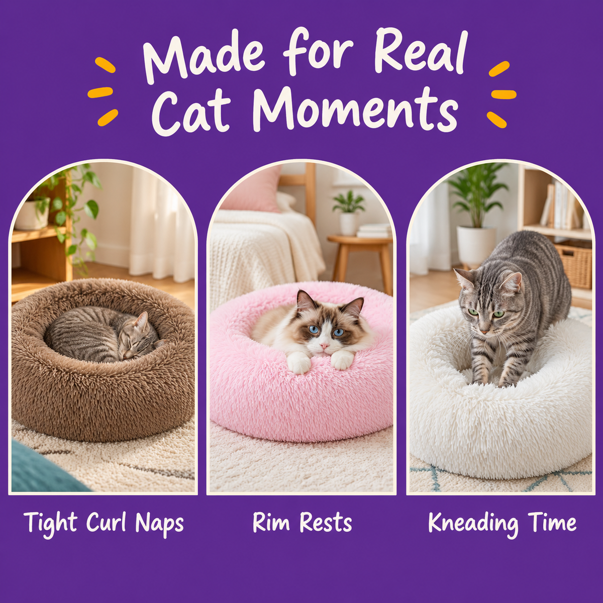 LitterBond Round Plush Donut Bed - real cat moments