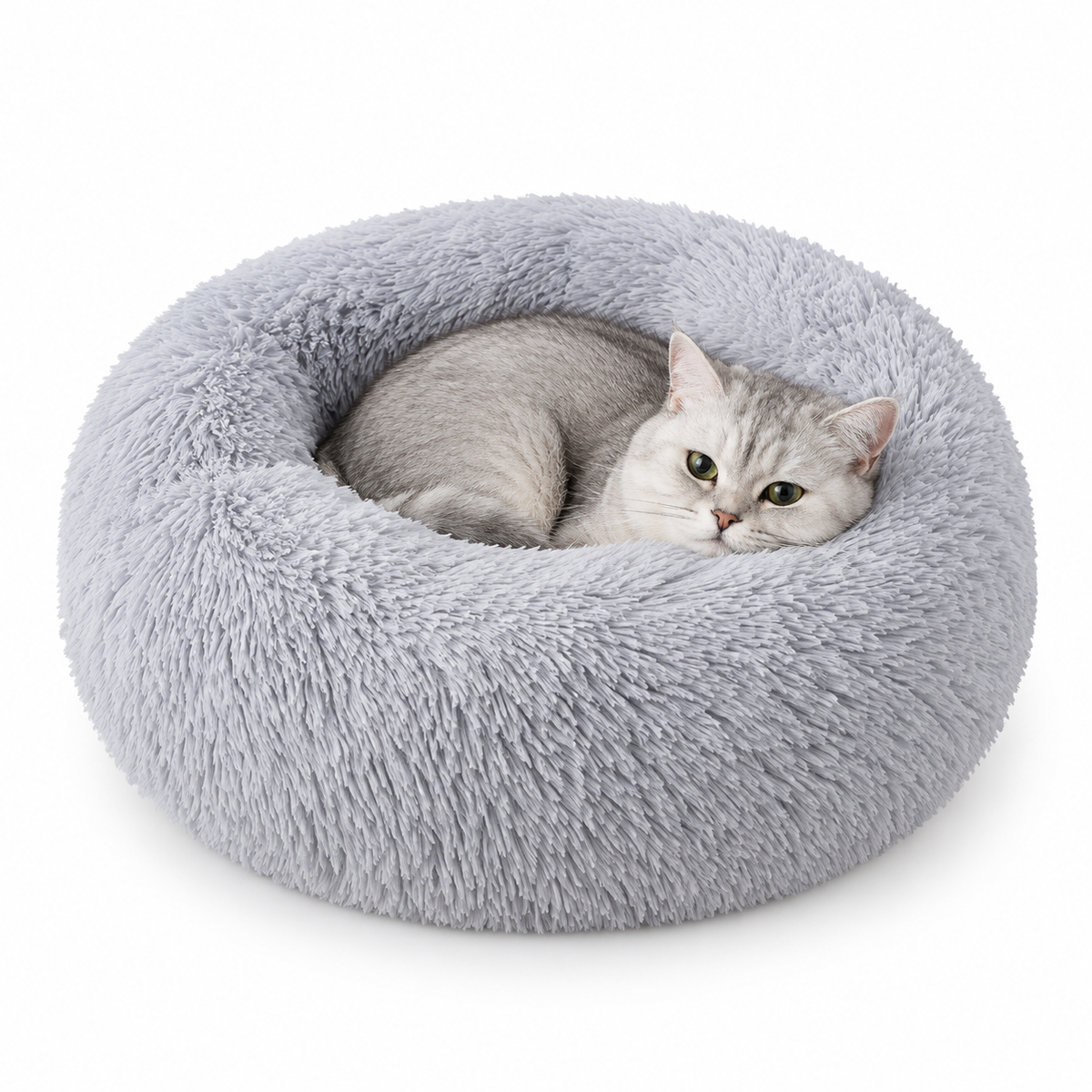 LitterBond Round Plush Donut Bed on white background