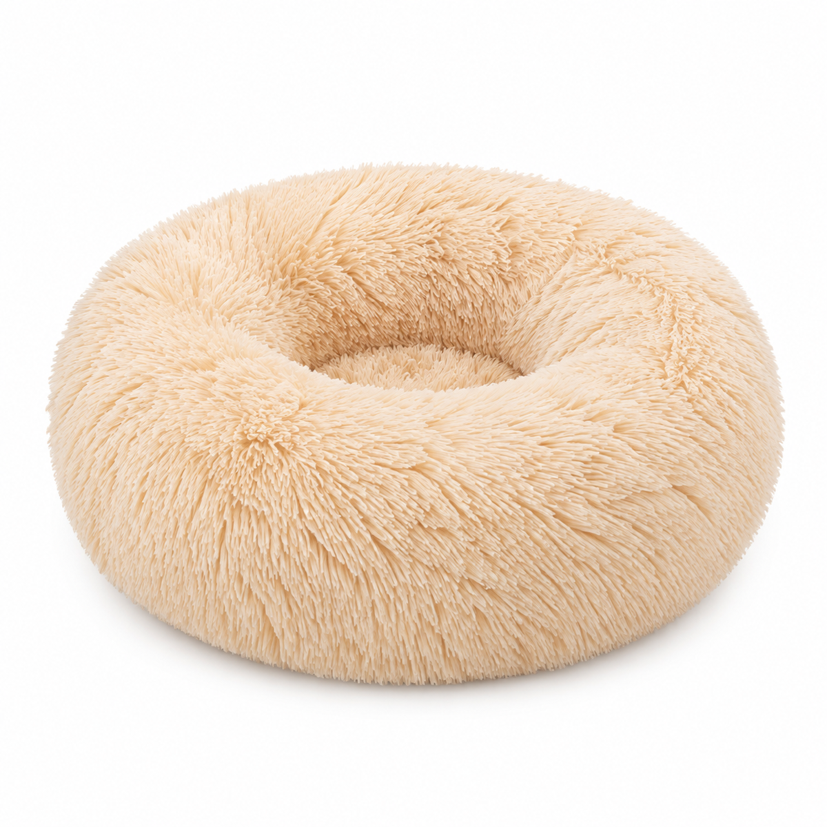 LitterBond Round Plush Donut Bed - Apricot on white background