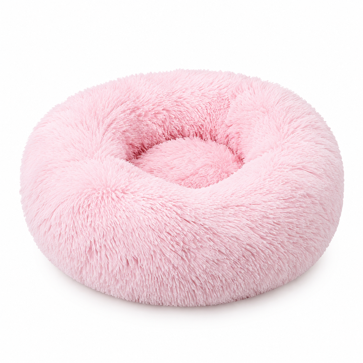 LitterBond Round Plush Donut Bed - Light Pink on white background