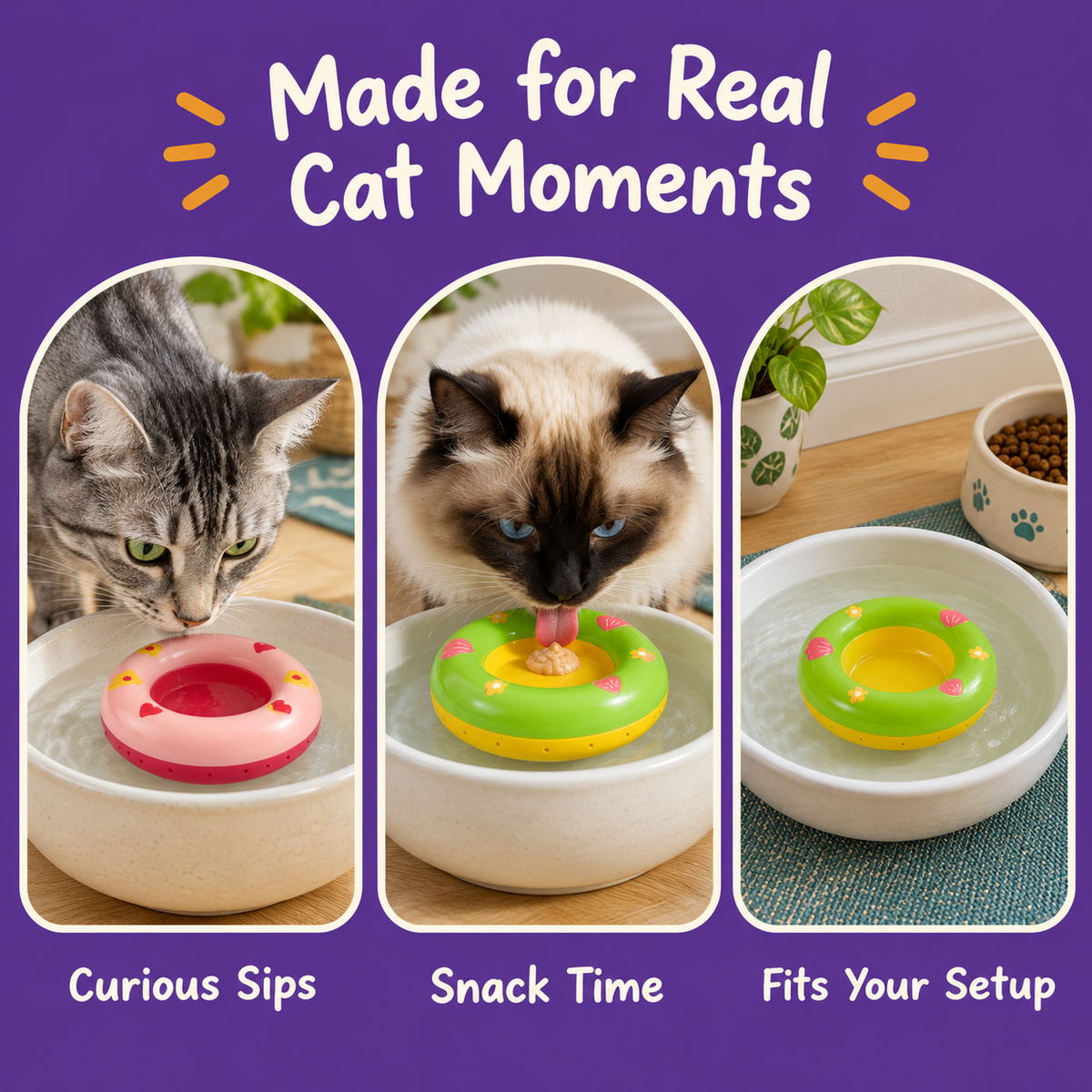 LitterBond Floating Water Bowl Ring - real cat moments