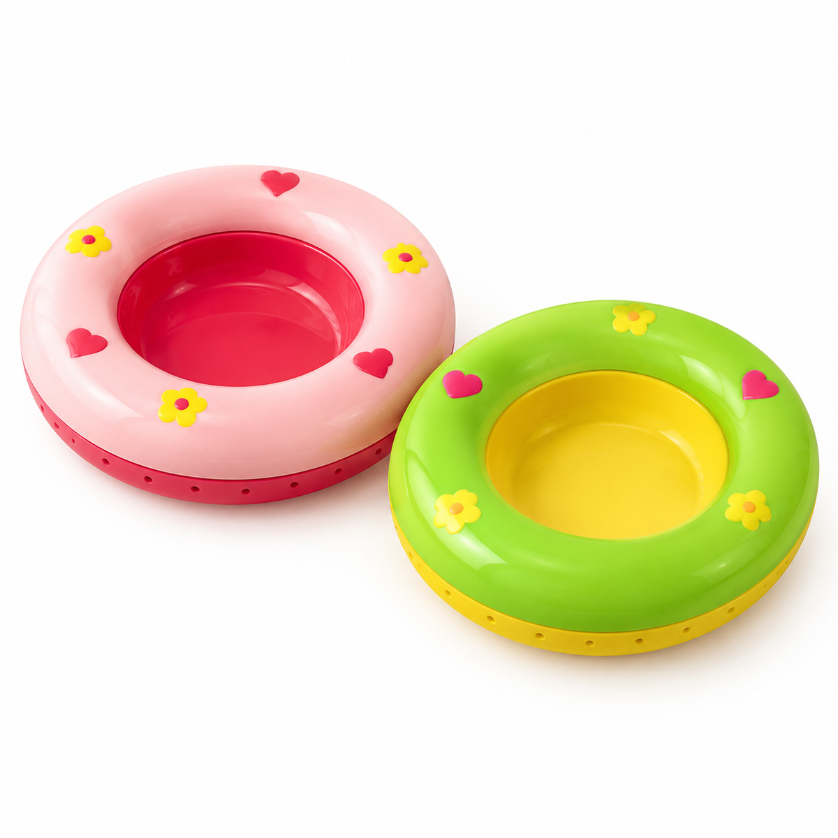LitterBond Floating Water Bowl Ring - Pink + Green (2-Pack) on white background