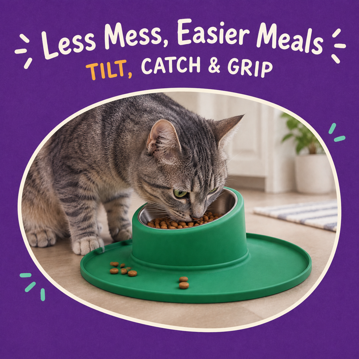 LitterBond Tilted Non-Slip Food Bowl - in use with a cat