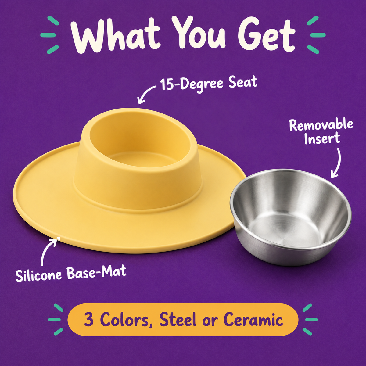 LitterBond Tilted Non-Slip Food Bowl - what you get