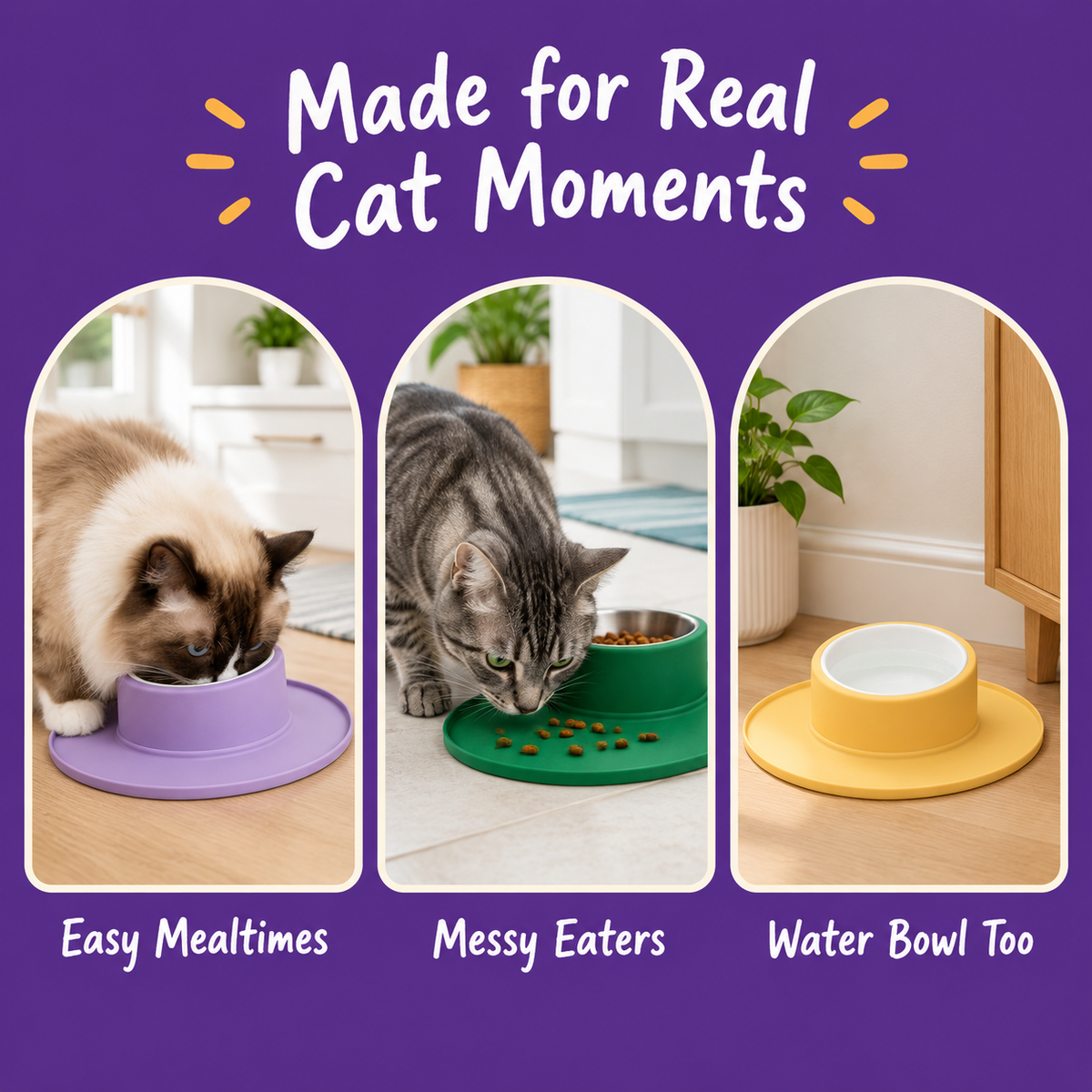 LitterBond Tilted Non-Slip Food Bowl - real cat moments