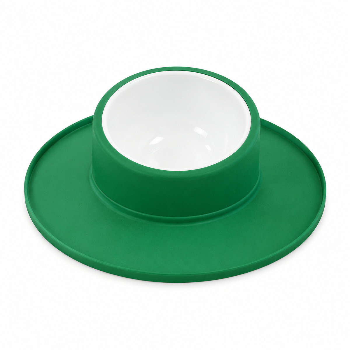 LitterBond Tilted Non-Slip Food Bowl - Green / Ceramic on white background