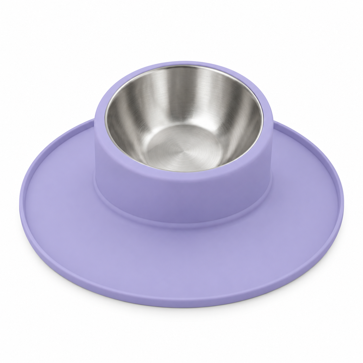 LitterBond Tilted Non-Slip Food Bowl - Purple / Stainless Steel on white background