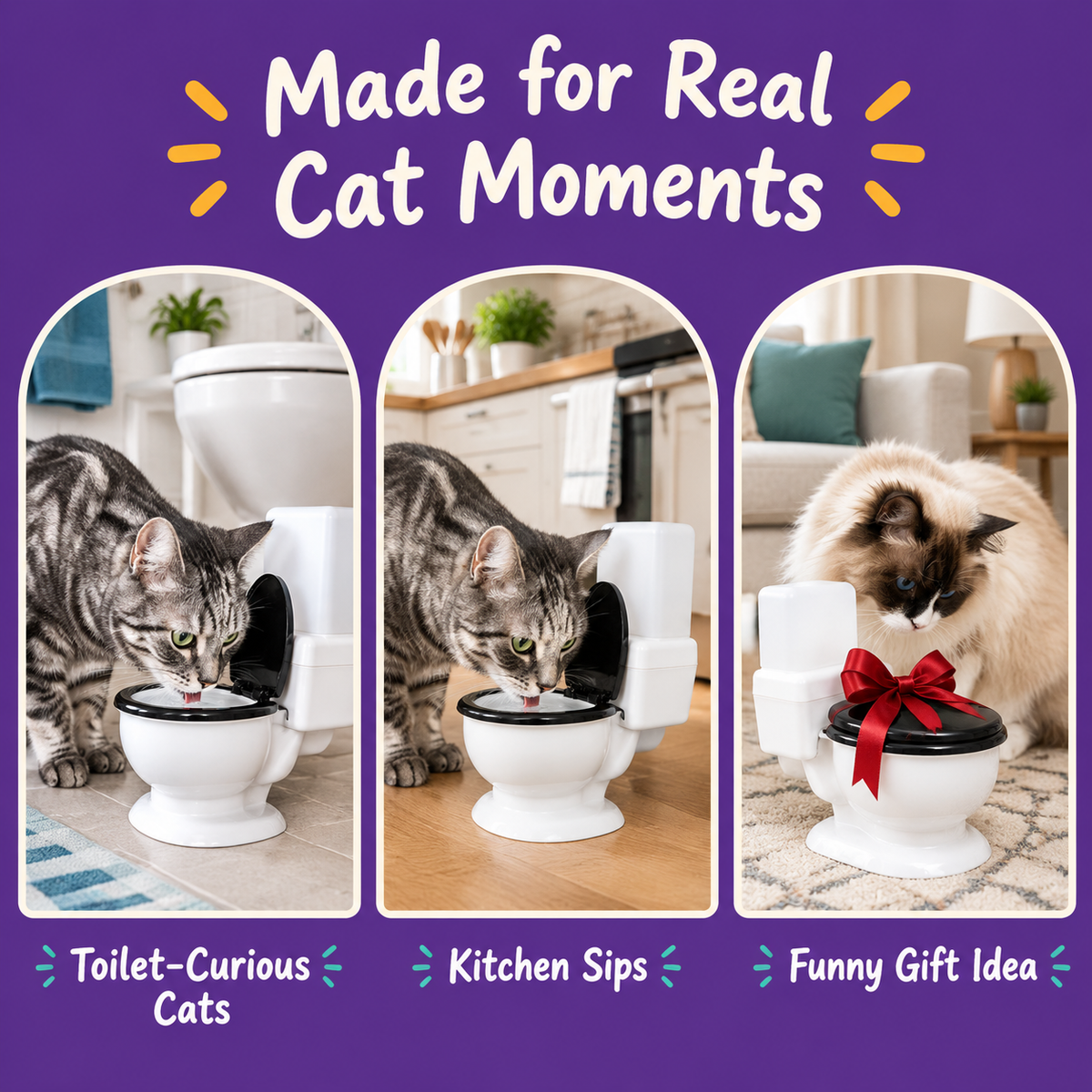 LitterBond Mini Toilet Gravity Waterer 600 ml - real cat moments