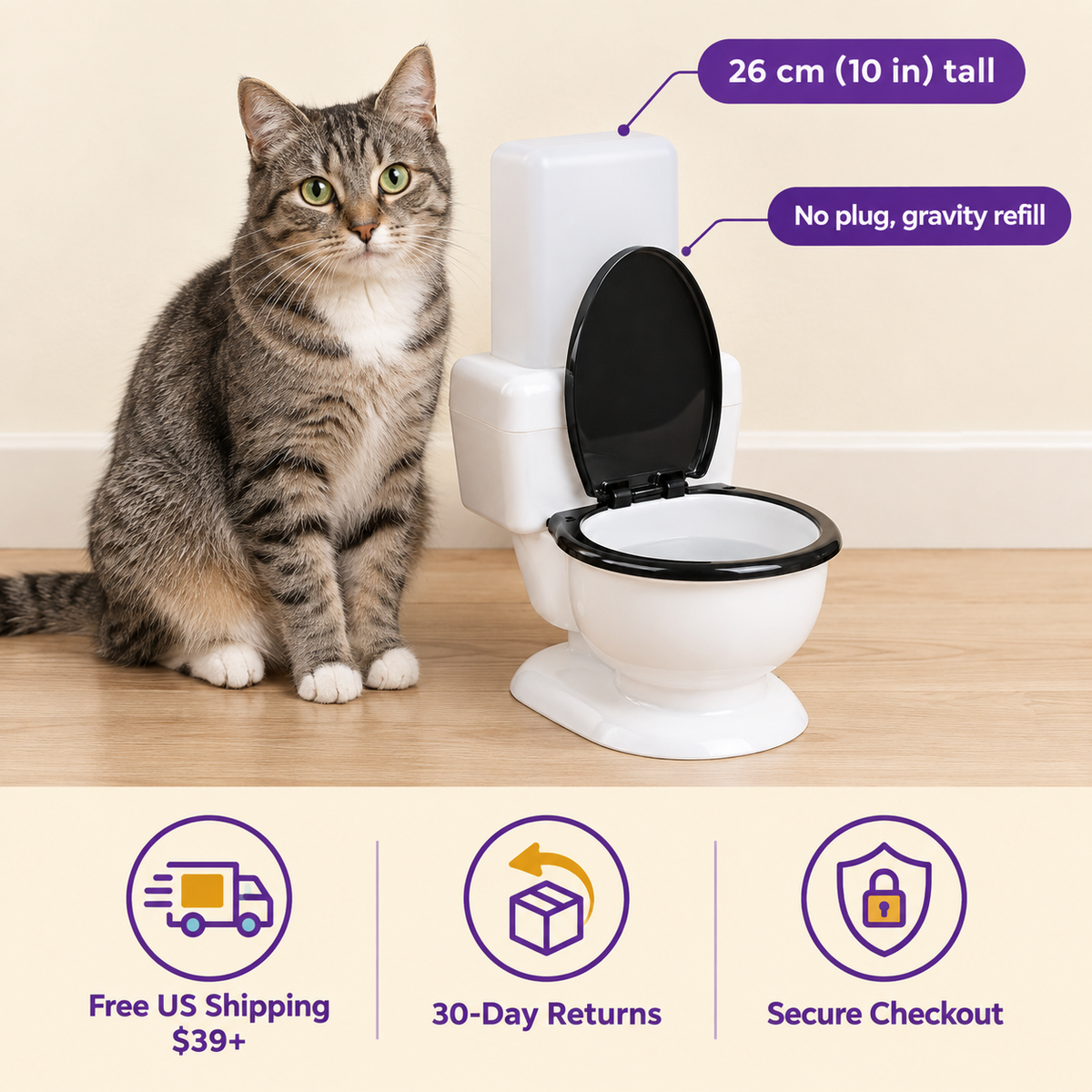 LitterBond Mini Toilet Gravity Waterer 600 ml - size and details