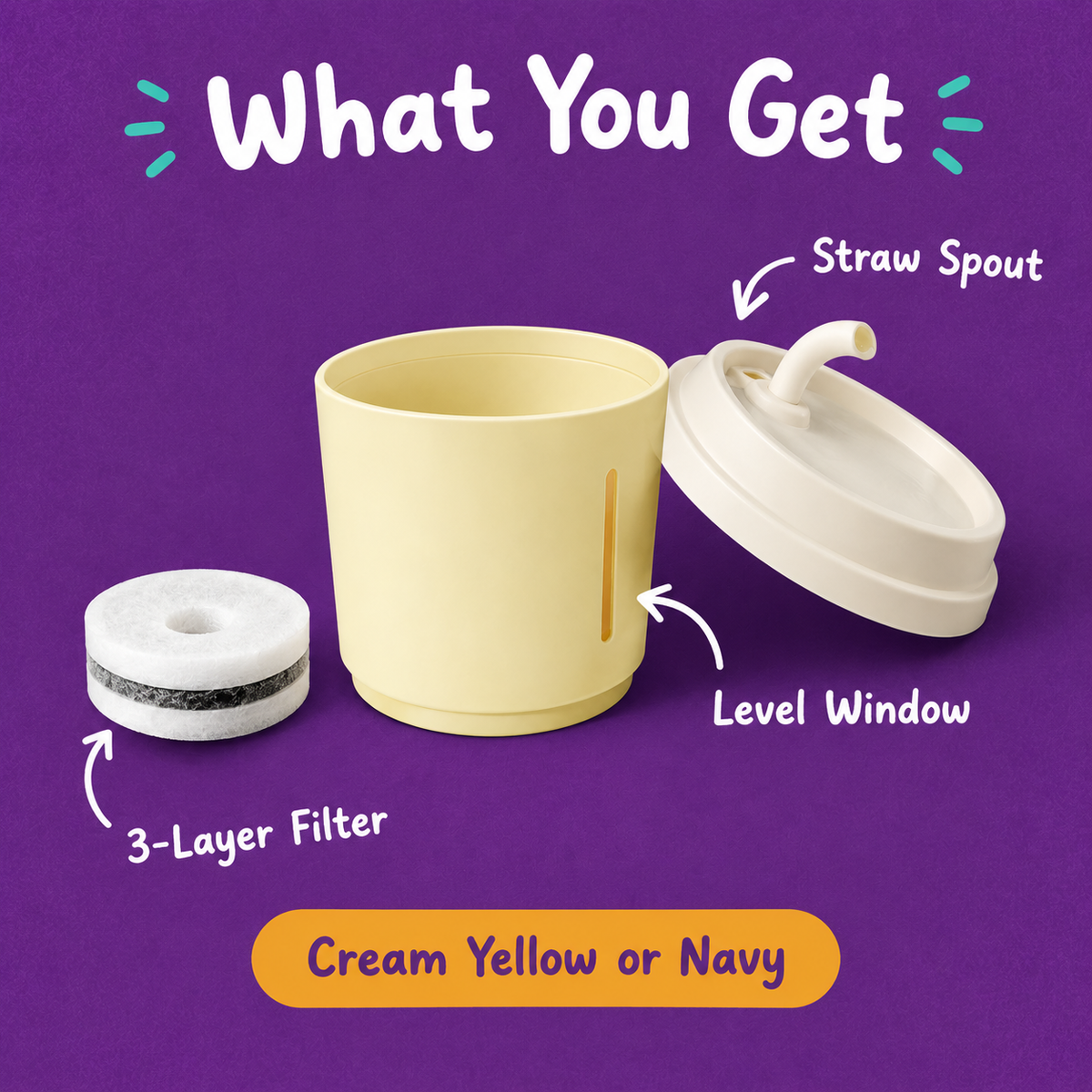 LitterBond Milk Tea Cup Water Fountain 1.8 L - what you get