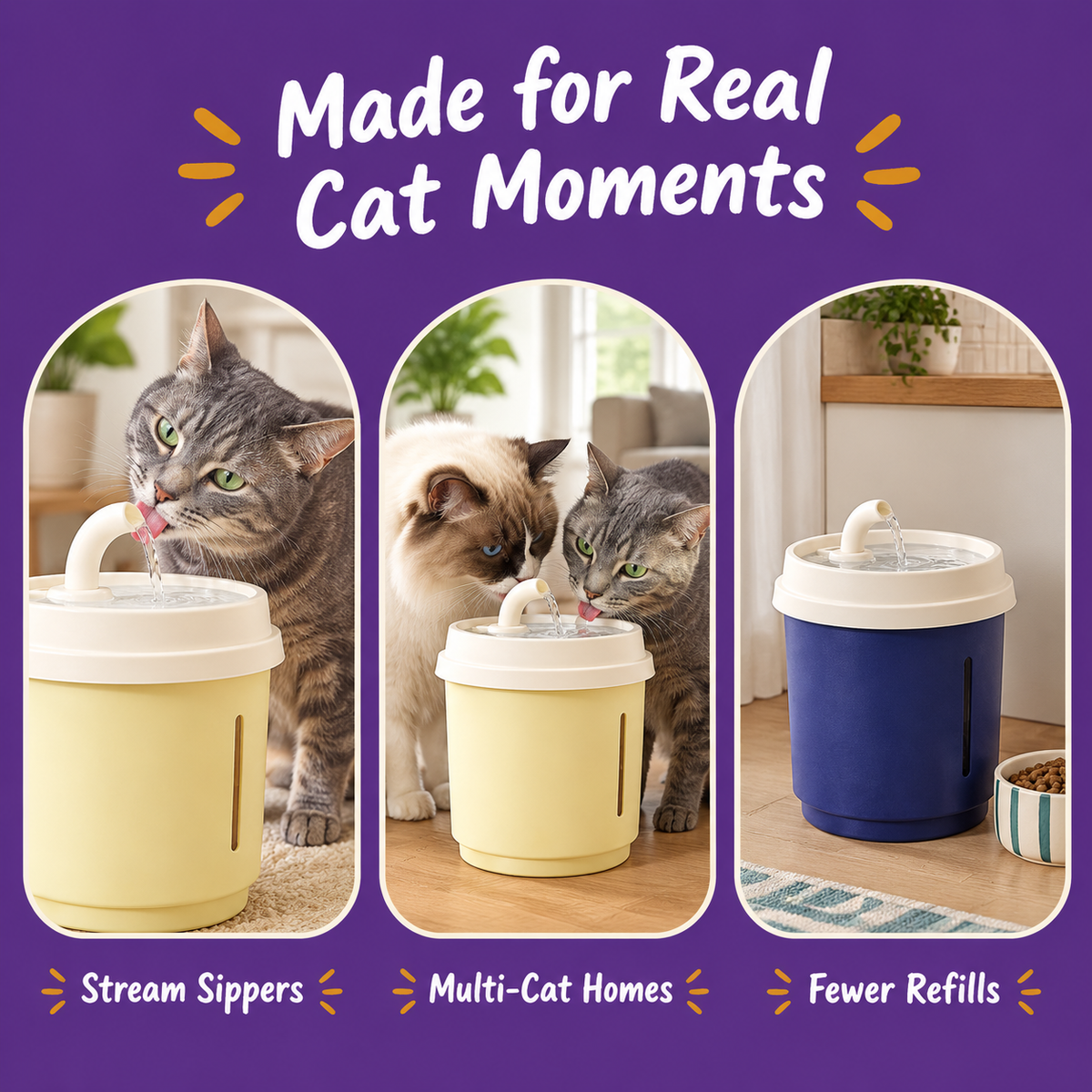 LitterBond Milk Tea Cup Water Fountain 1.8 L - real cat moments