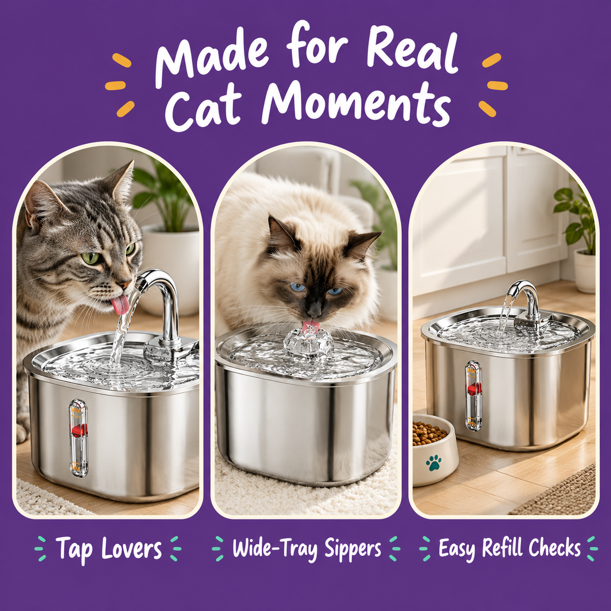 LitterBond Stainless Steel Water Fountain 2.5 L - real cat moments