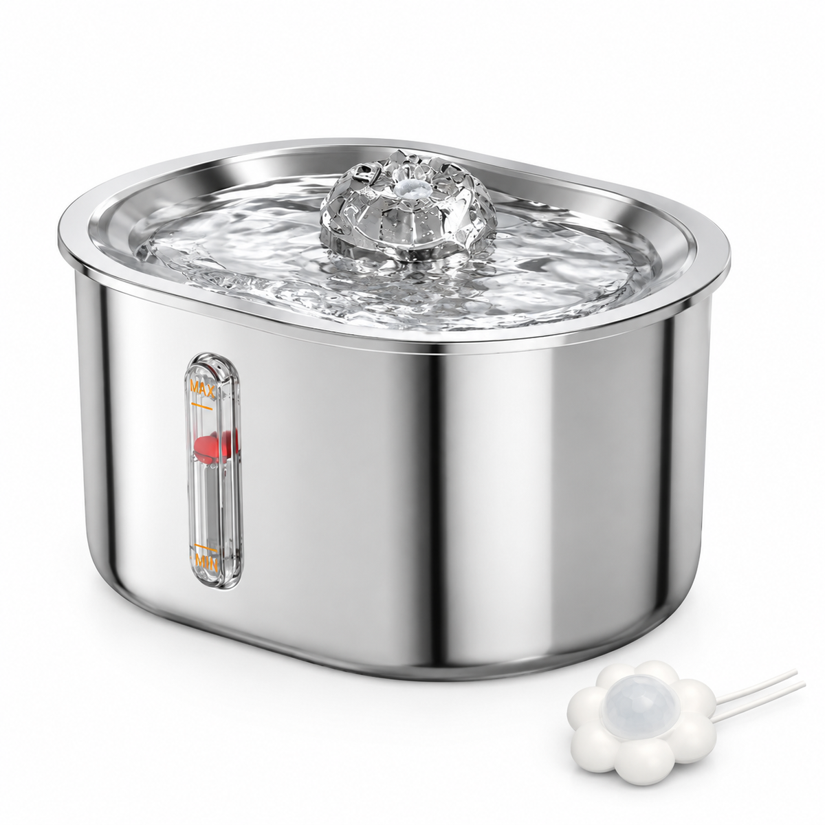 LitterBond Stainless Steel Water Fountain 2.5 L - Motion Sensor on white background