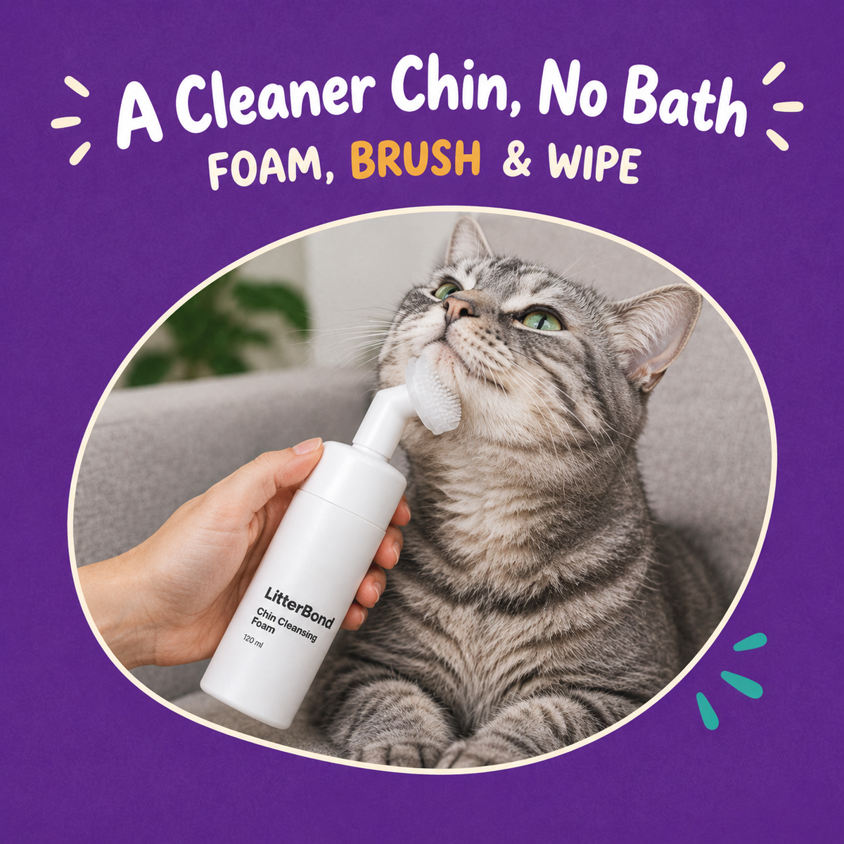 LitterBond Chin Cleansing Foam 120 ml - in use with a cat