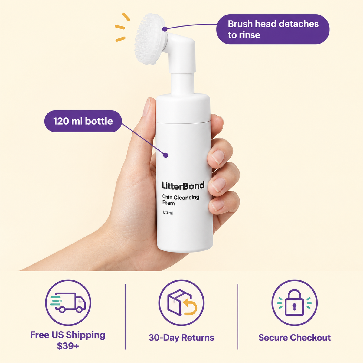 LitterBond Chin Cleansing Foam 120 ml - size and details