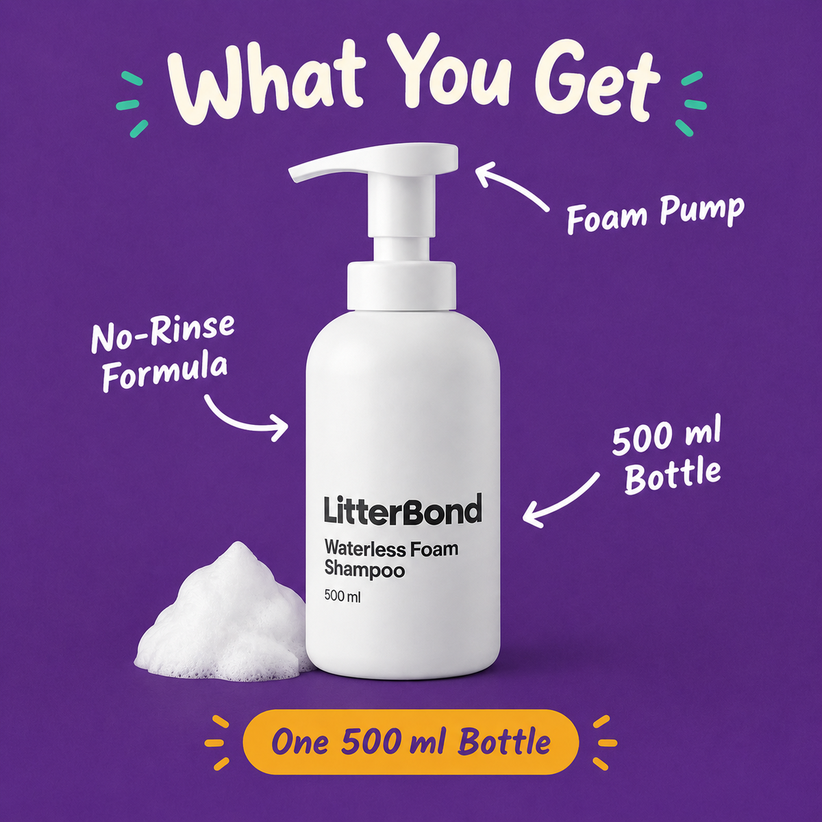 LitterBond Waterless Foam Shampoo 500 ml - what you get