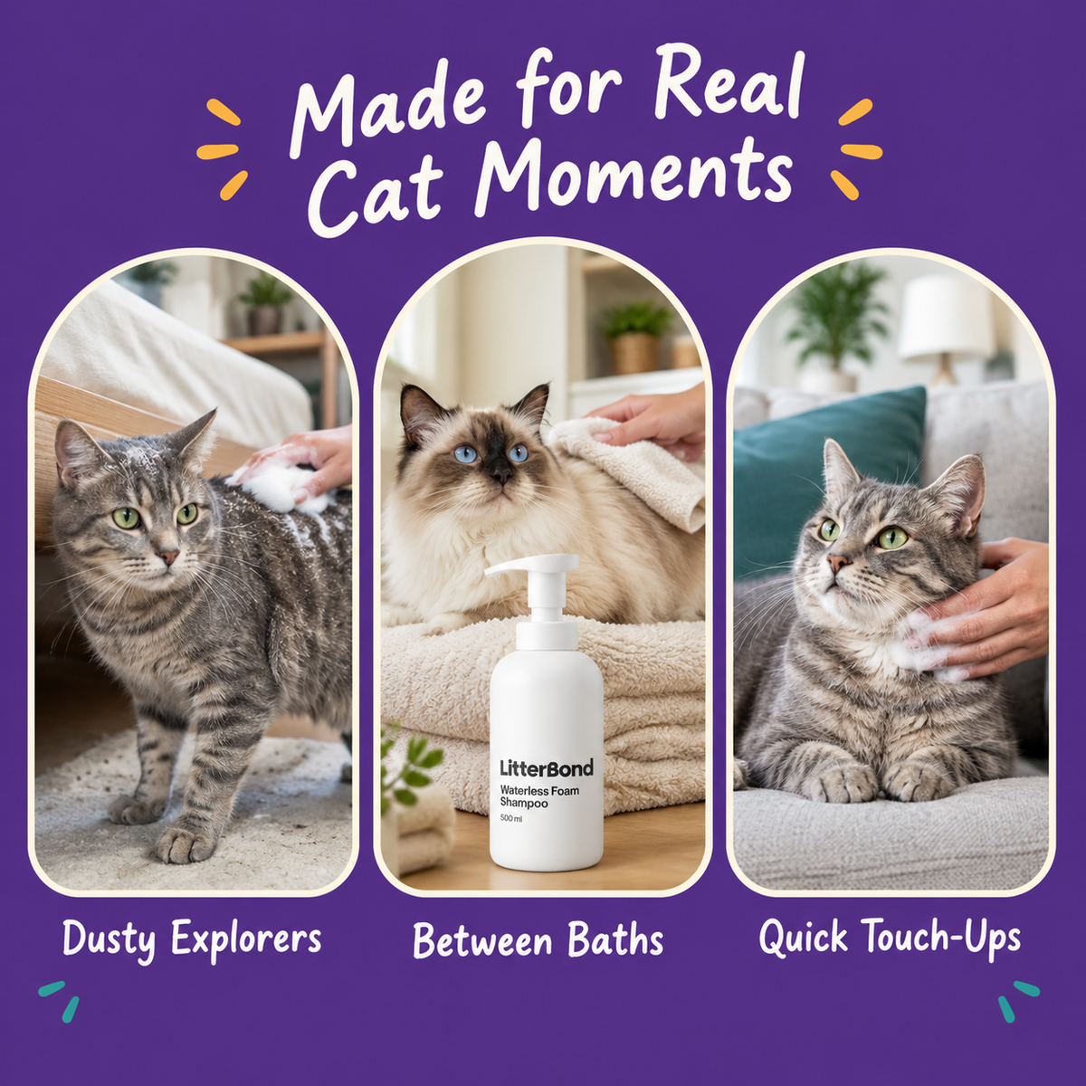 LitterBond Waterless Foam Shampoo 500 ml - real cat moments
