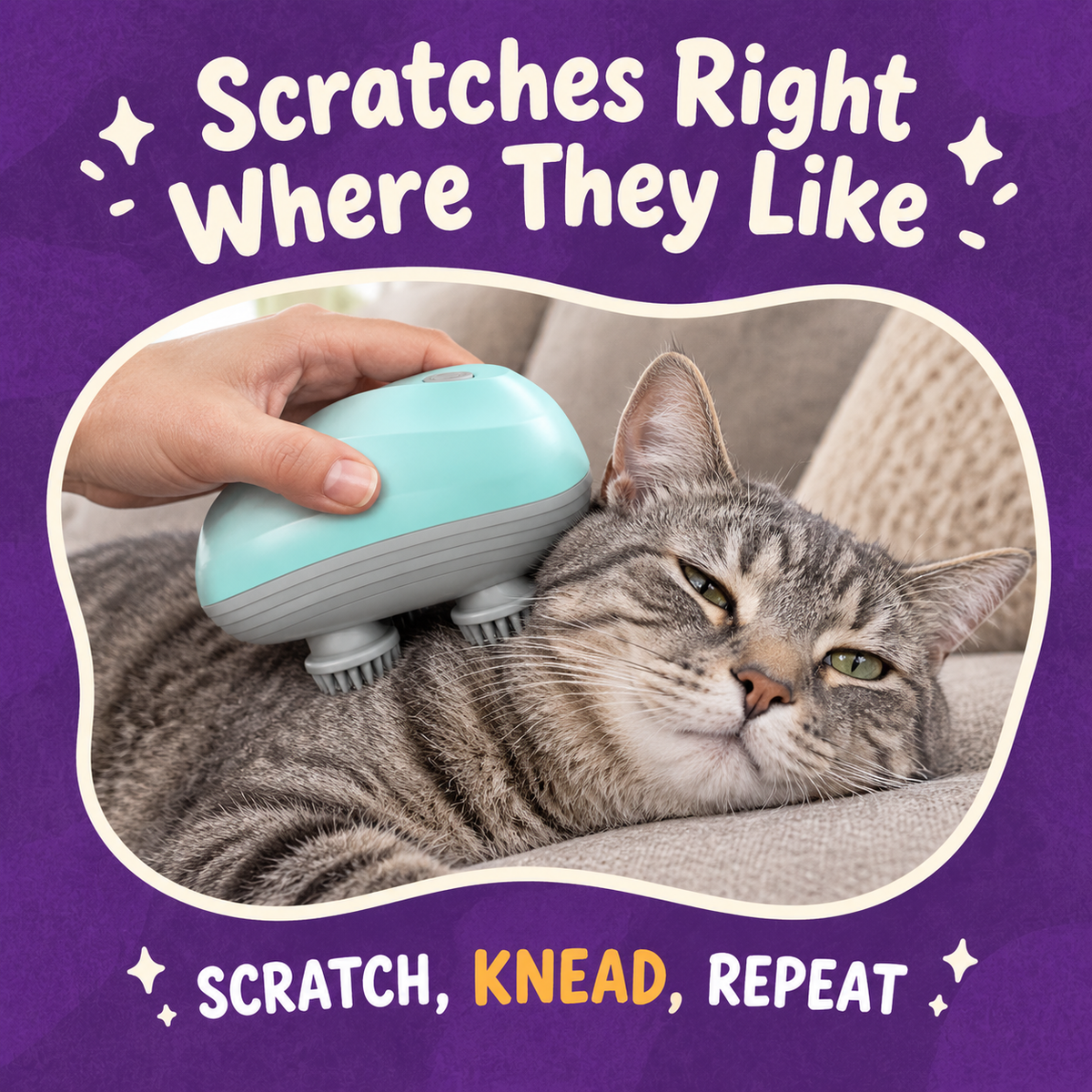 LitterBond Electric Head Massager - in use with a cat