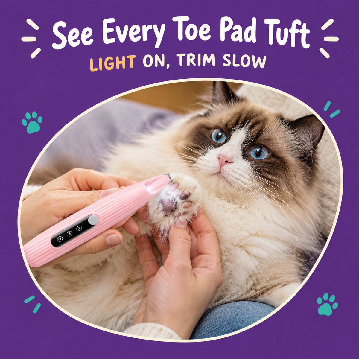 LitterBond LED Paw Trimmer - in use with a cat