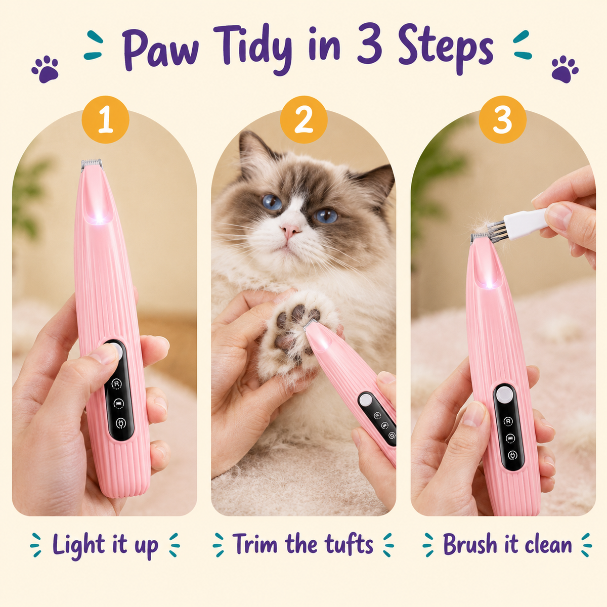 LitterBond LED Paw Trimmer - how to use in 3 steps