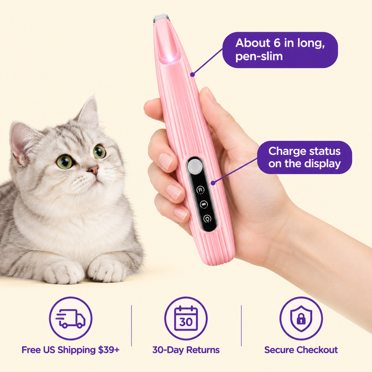 LitterBond LED Paw Trimmer - size and details