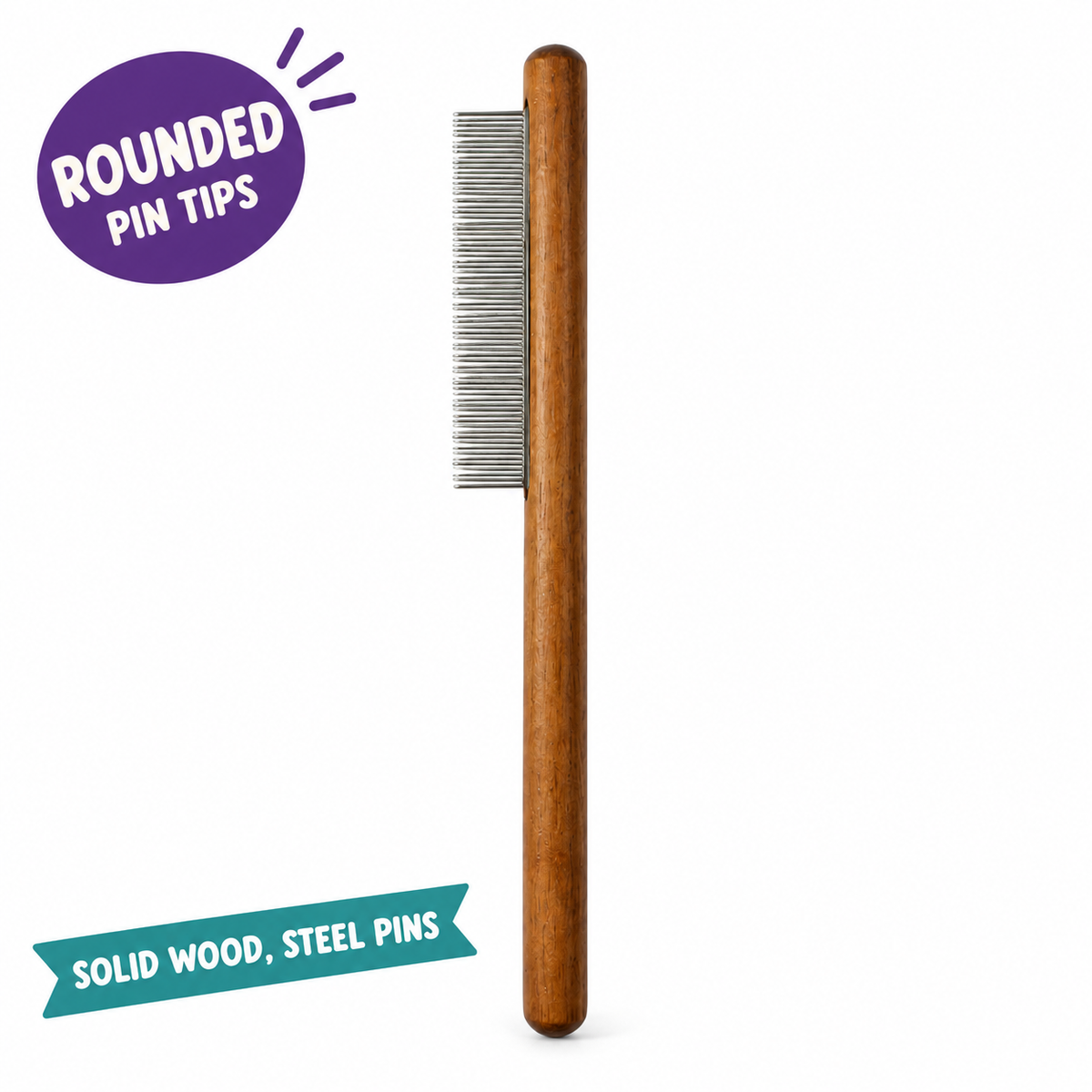 LitterBond Wooden Handle Steel Comb - key features