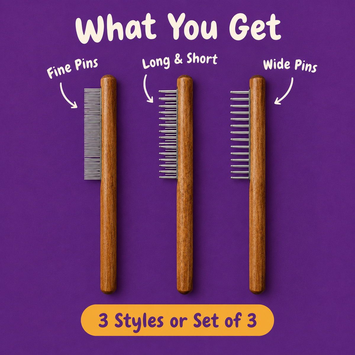LitterBond Wooden Handle Steel Comb - what you get