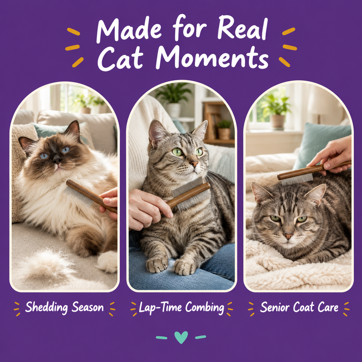 LitterBond Wooden Handle Steel Comb - real cat moments