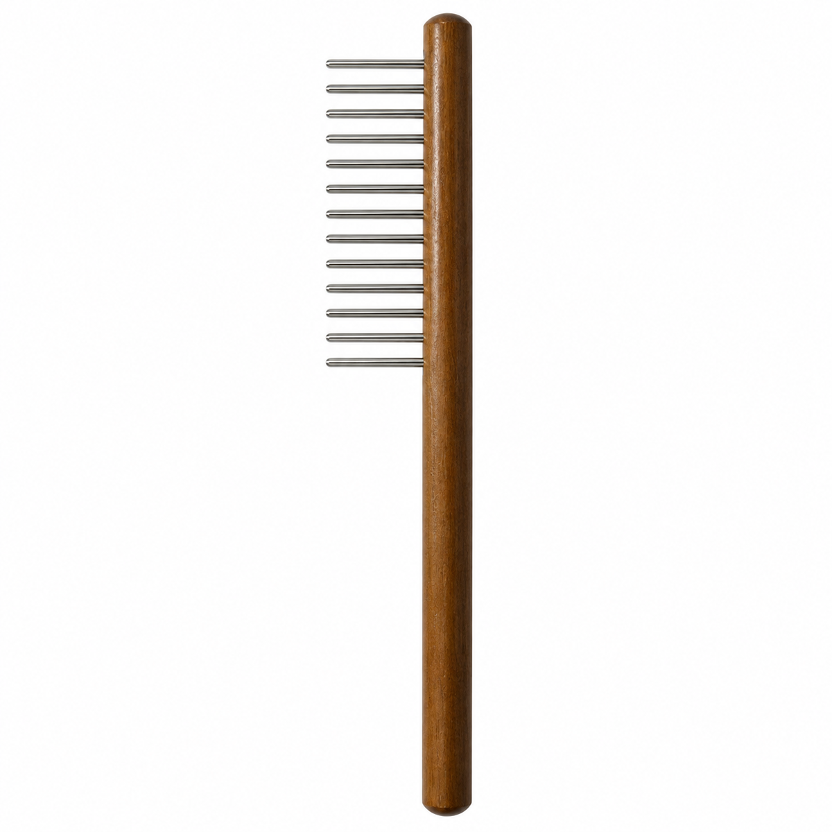 LitterBond Wooden Handle Steel Comb - Wide Tooth (Long Hair) on white background