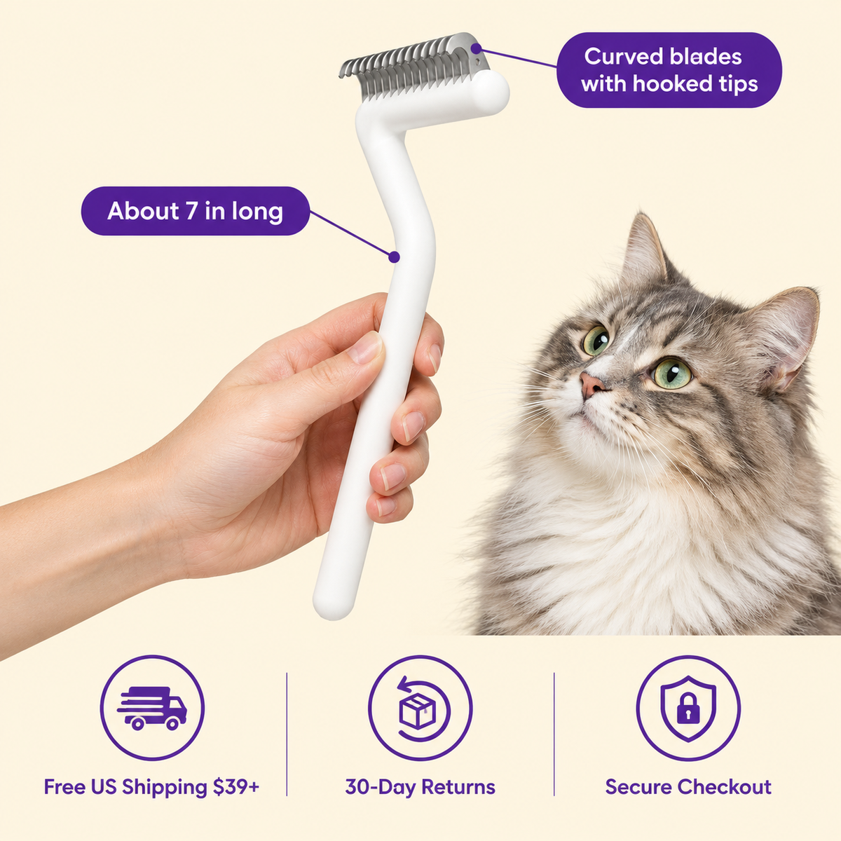 LitterBond Dematting Comb - size and details