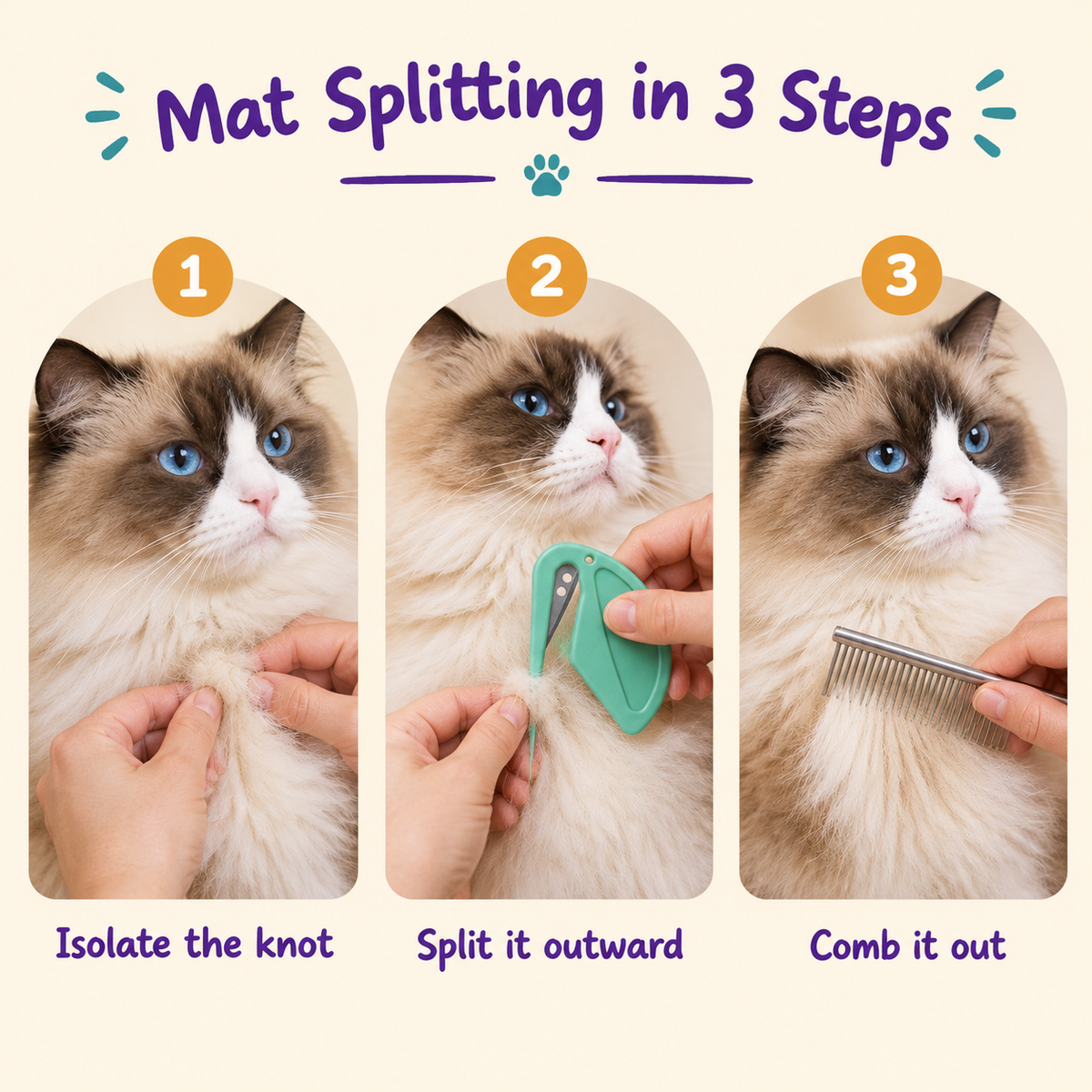 LitterBond Pocket Mat Splitter - how to use in 3 steps