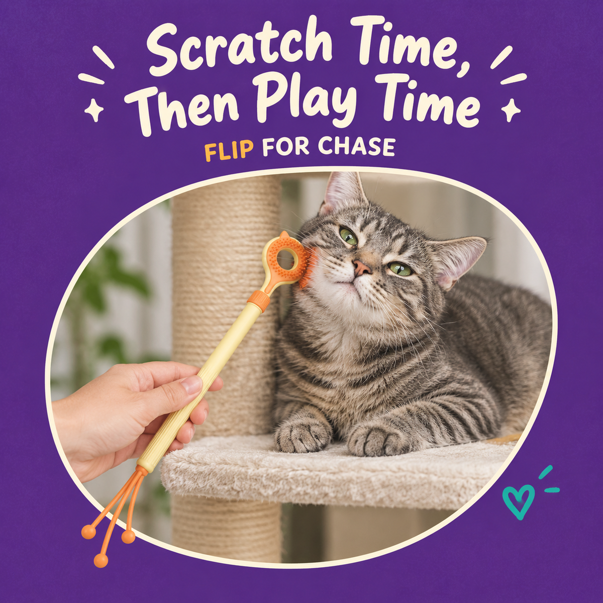 LitterBond Telescopic Scratcher & Teaser Wand - in use with a cat