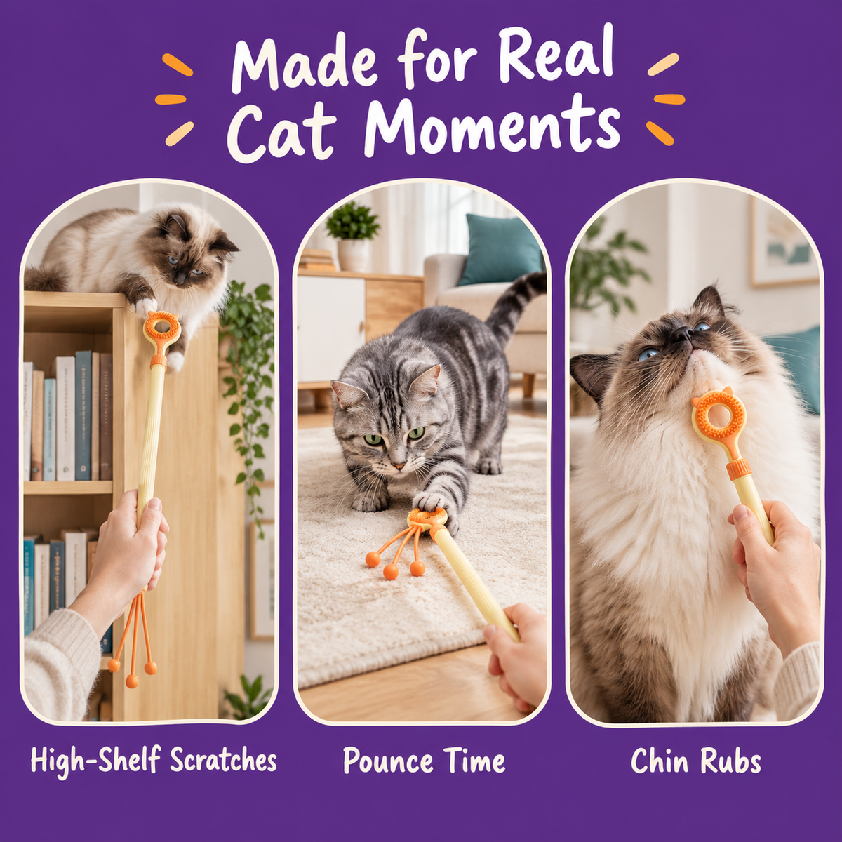 LitterBond Telescopic Scratcher & Teaser Wand - real cat moments