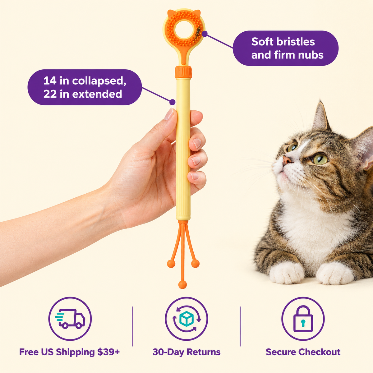 LitterBond Telescopic Scratcher & Teaser Wand - size and details