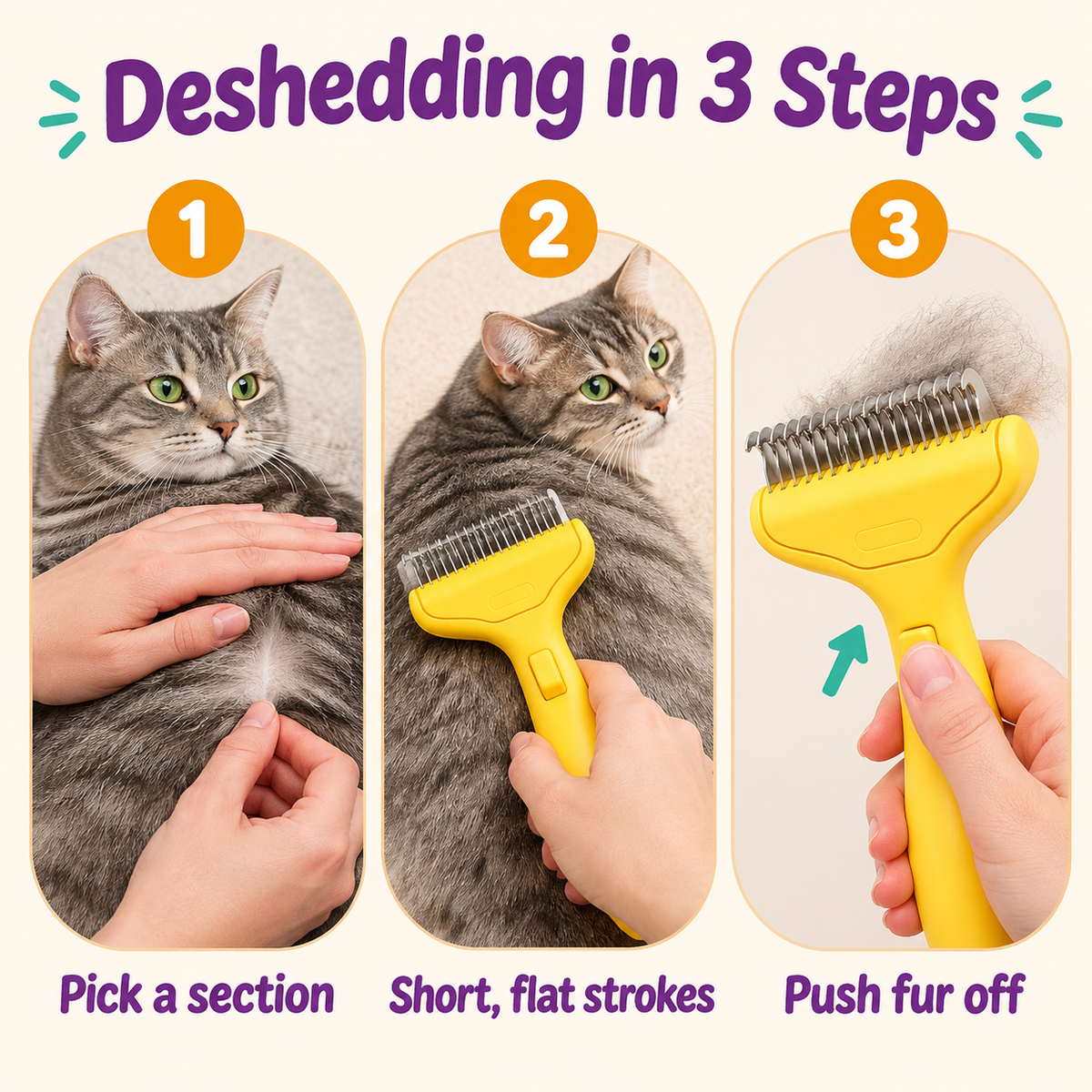 LitterBond Deshedding Comb - how to use in 3 steps